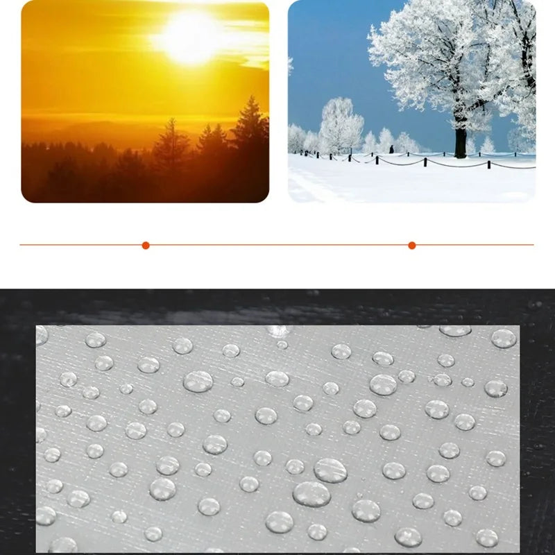 Super durable PE waterproof tarpaulin protects against rain and sun.