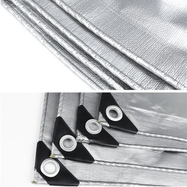 Super durable PE waterproof tarpaulin protects against rain and sun.